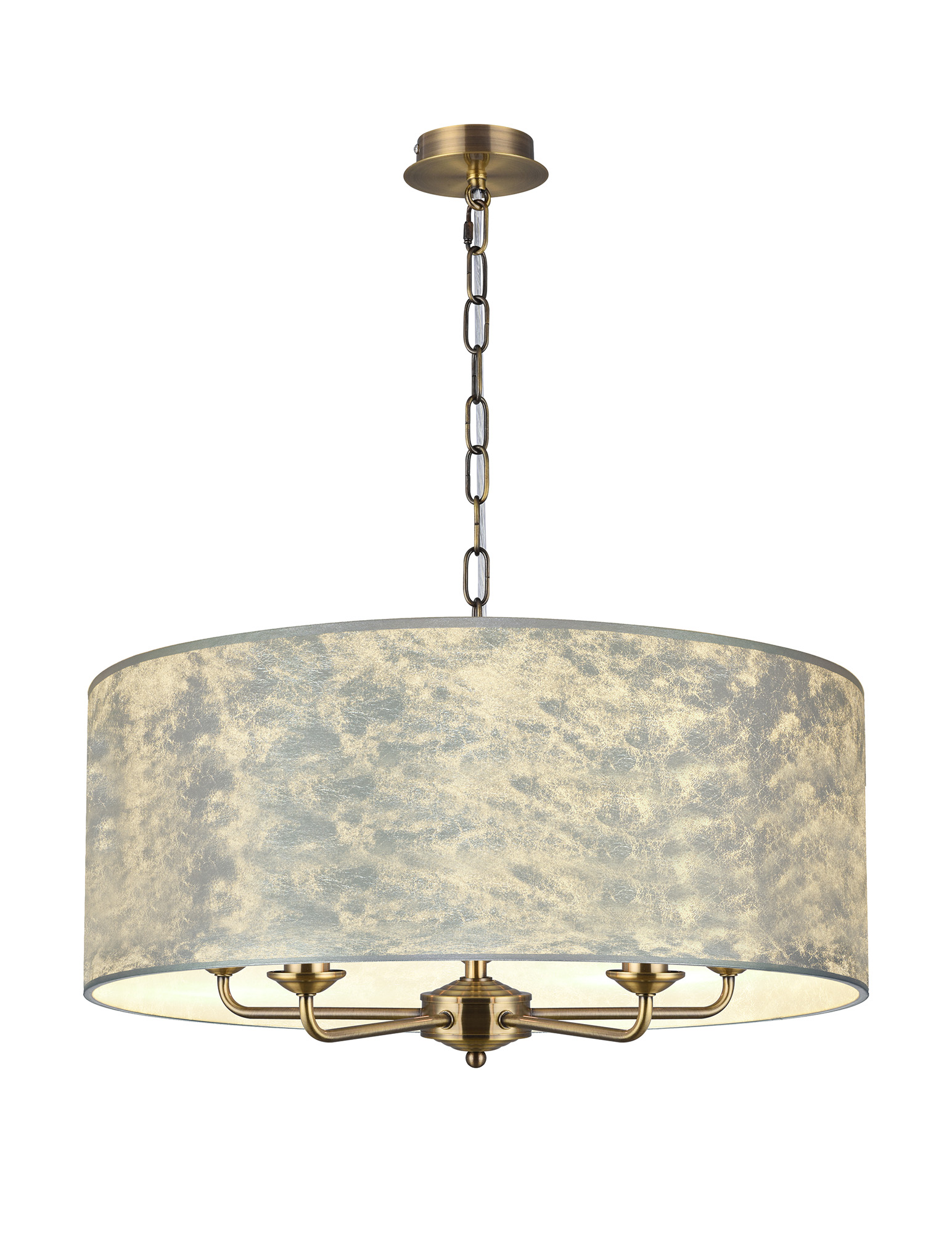 DK0669  Banyan 60cm 5 Light Pendant Antique Brass, Silver Leaf